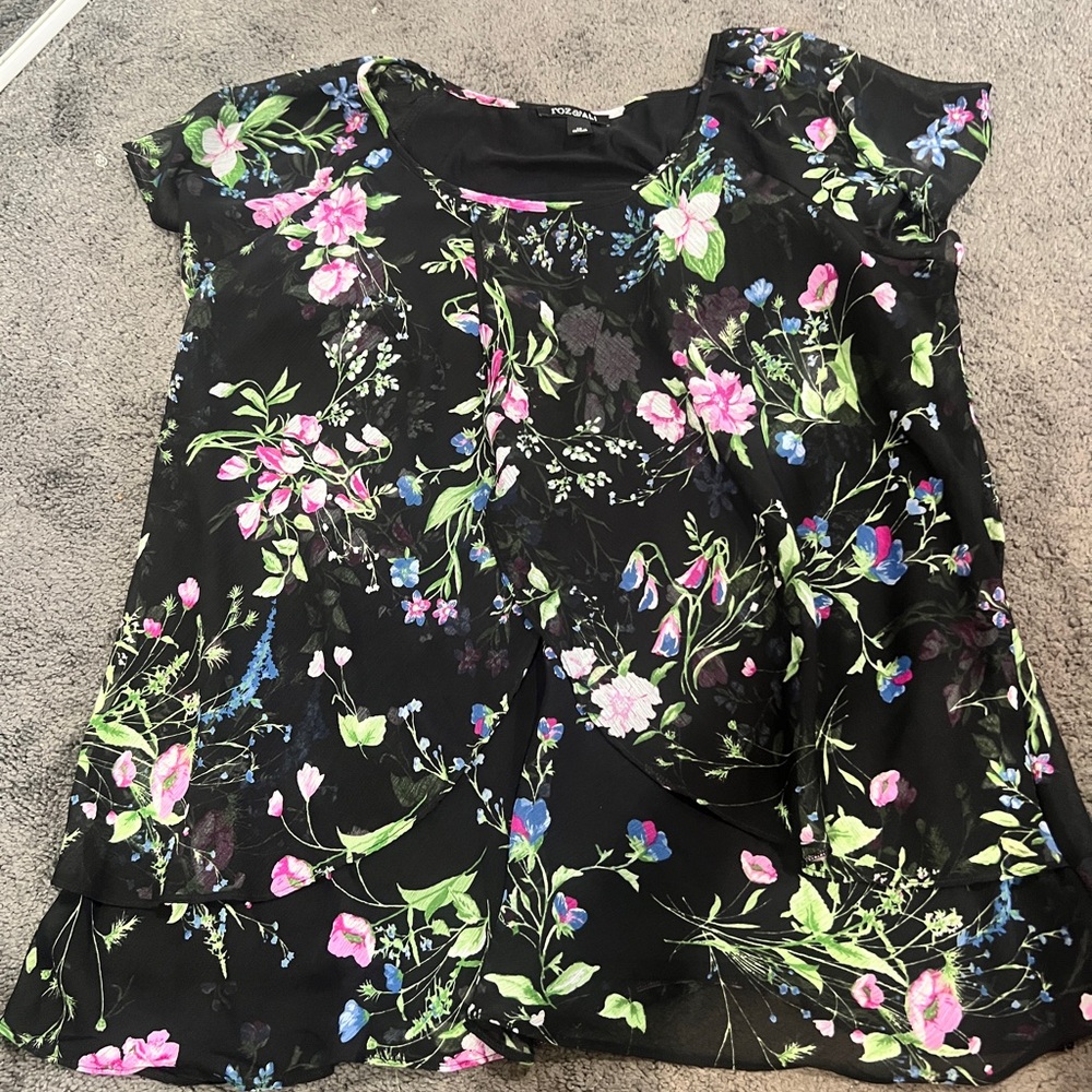 Roz & Ali Black Top with Vibrant Floral Design